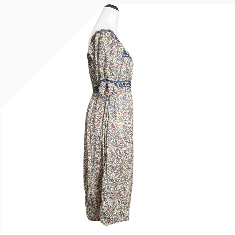 Doen Eclipse Floral Dress Womens XS Square Neck Puff Sleeve Smocked Midi Hemmed - Picture 3 of 7